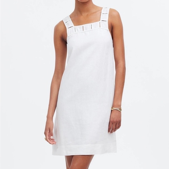 Madewell Embroidered Tank Mini Dress in Linen in Eyelet white size 0 NWT NQ595 - Picture 1 of 12